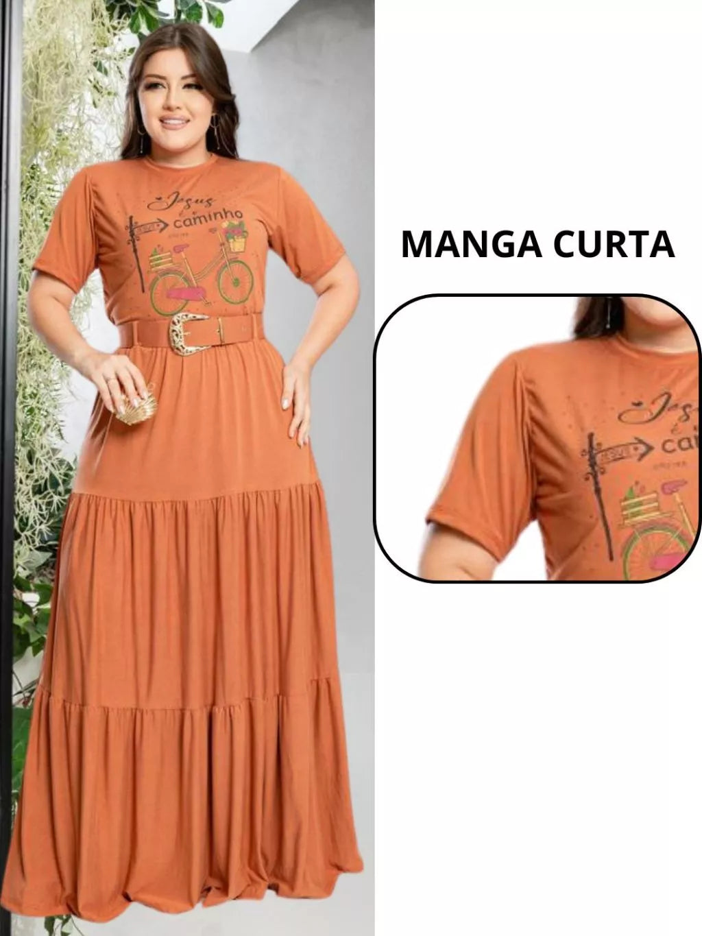 Conjunto Social Saia Longa Com Blusa E Cinto Plus Size Casual Manga Curta Moda Evangelica Congresso