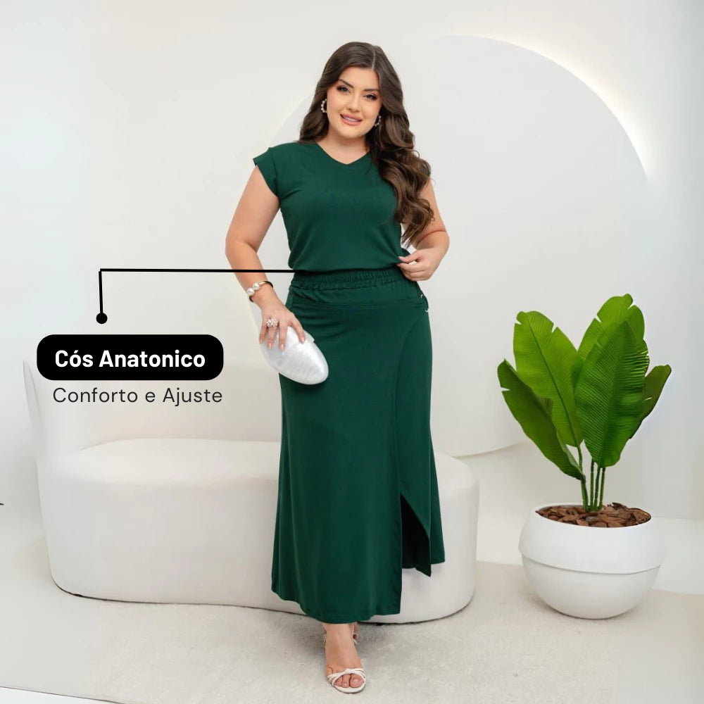 Conjunto Verde Esmeralda com Abertura Central – Elegância e Modéstia (Pré-Venda)