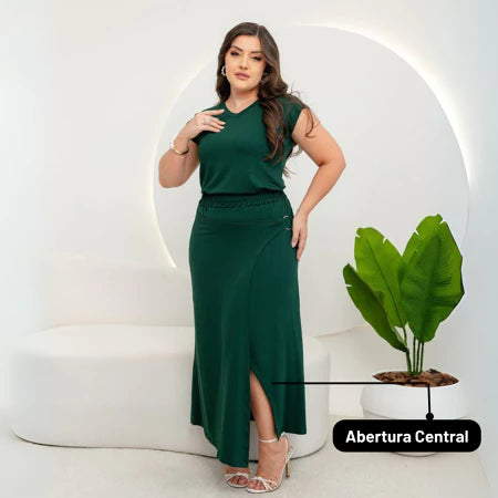 Conjunto Verde Esmeralda com Abertura Central – Elegância e Modéstia (Pré-Venda)