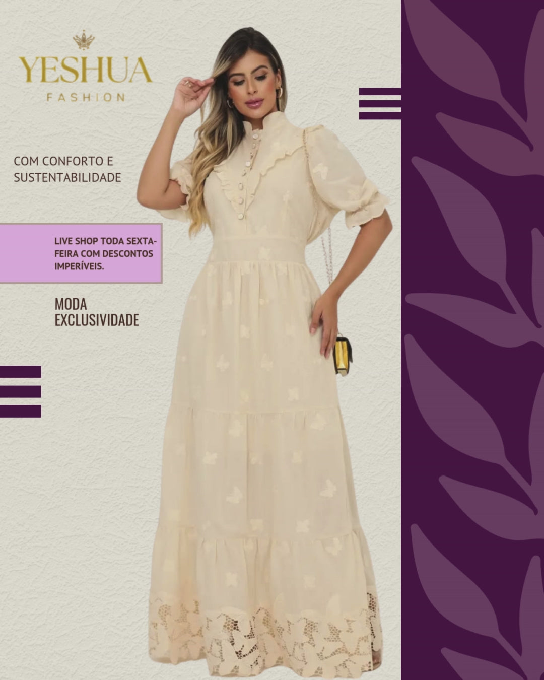 Vestido Longo Branco Bordado Elegante com Detalhes Românticos