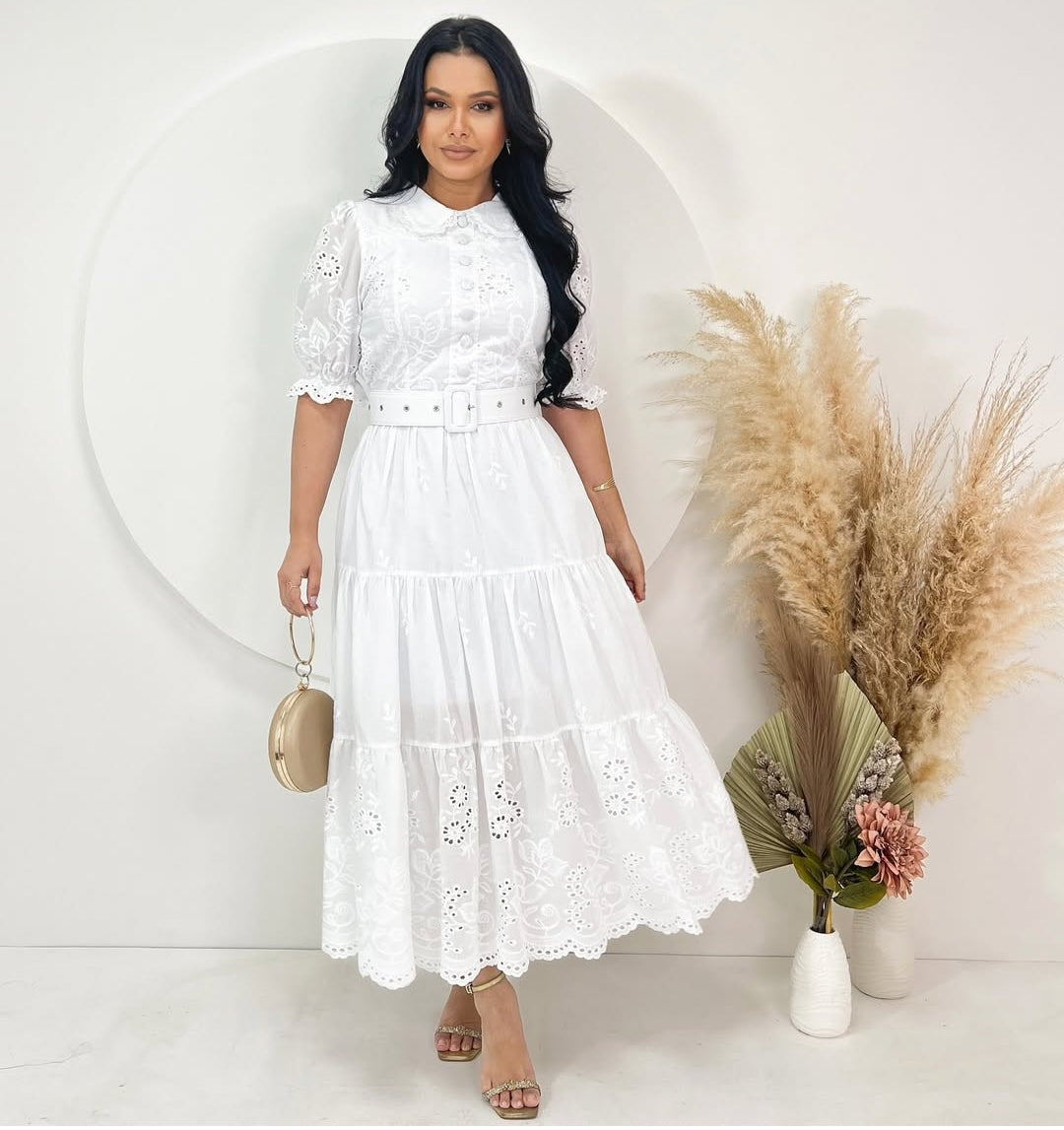 COLEÇÂO FLOREÇA2025-Vestido Rose em Lesê de Algodão