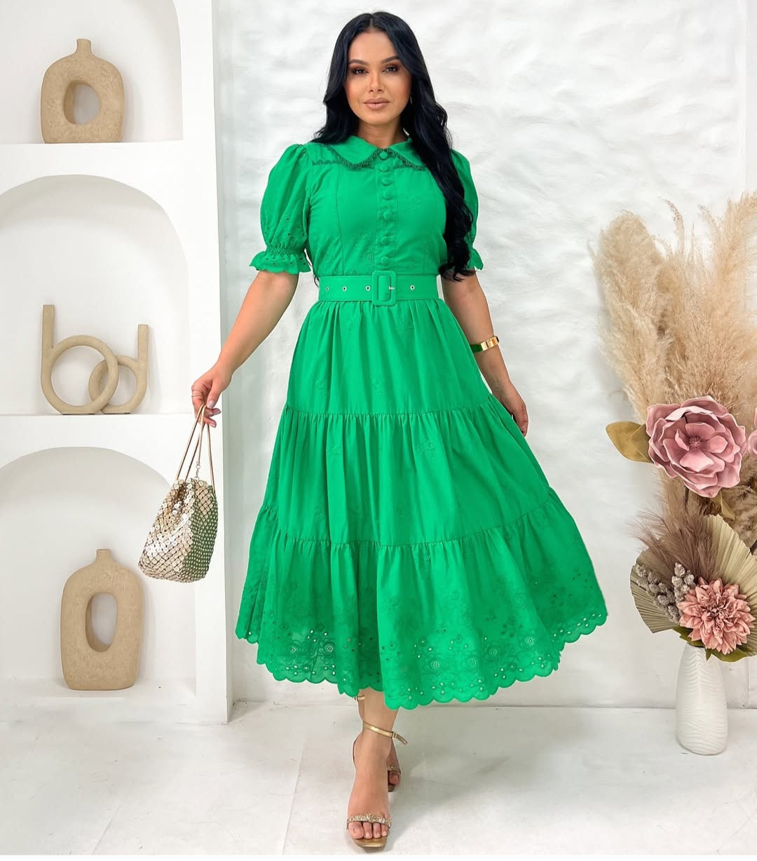COLEÇÂO FLOREÇA2025-Vestido Rose em Lesê de Algodão