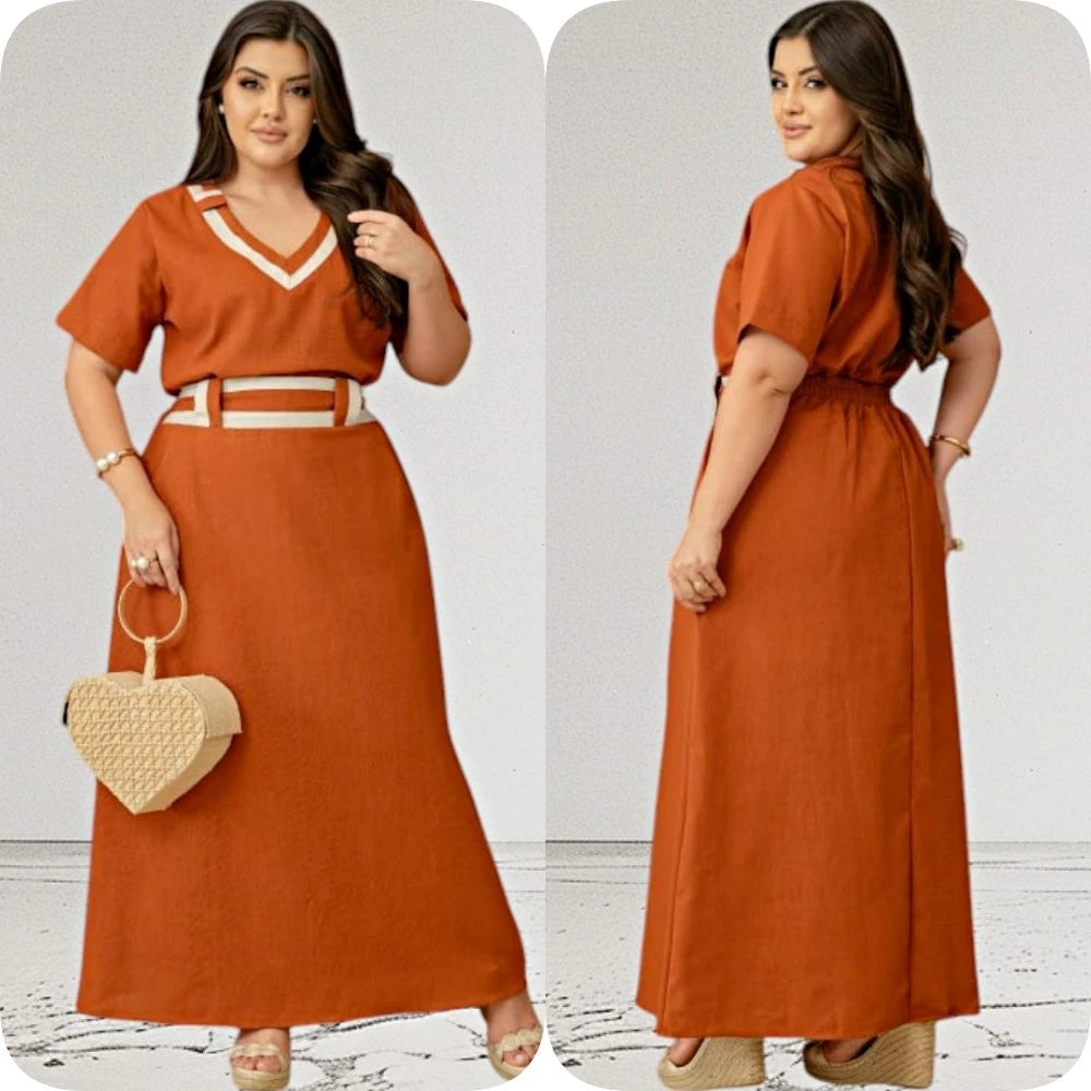 Conjunto Saia + Blusa de Alfaiataria (Laranja com Nude)